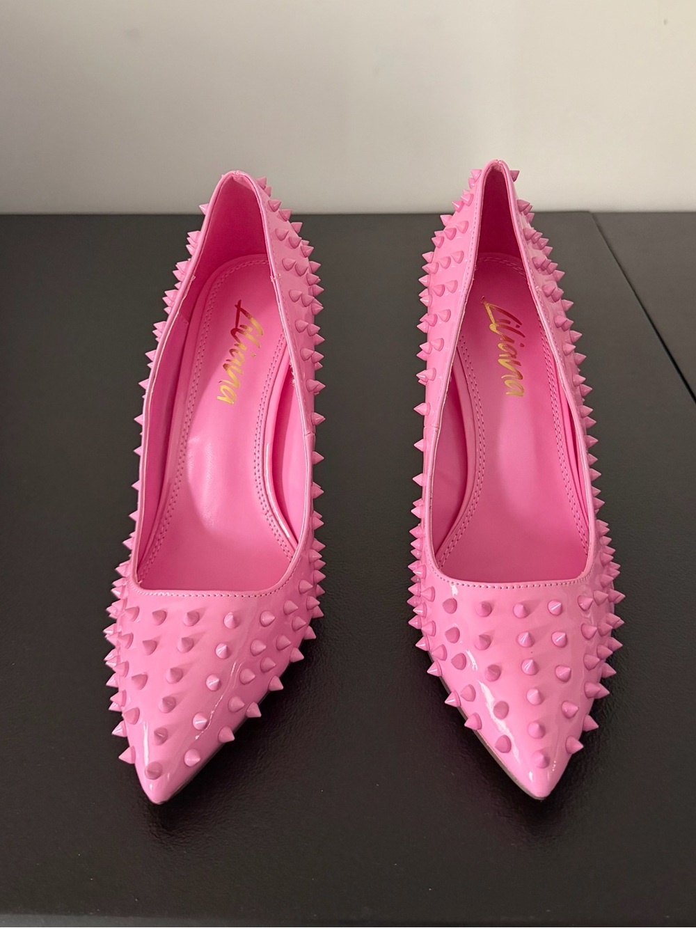 Liliana Pink Studded Pointed-Toe Heels